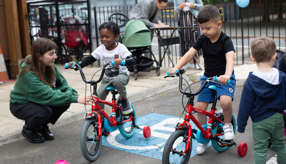 Children on bikes during a Bikeworks training day